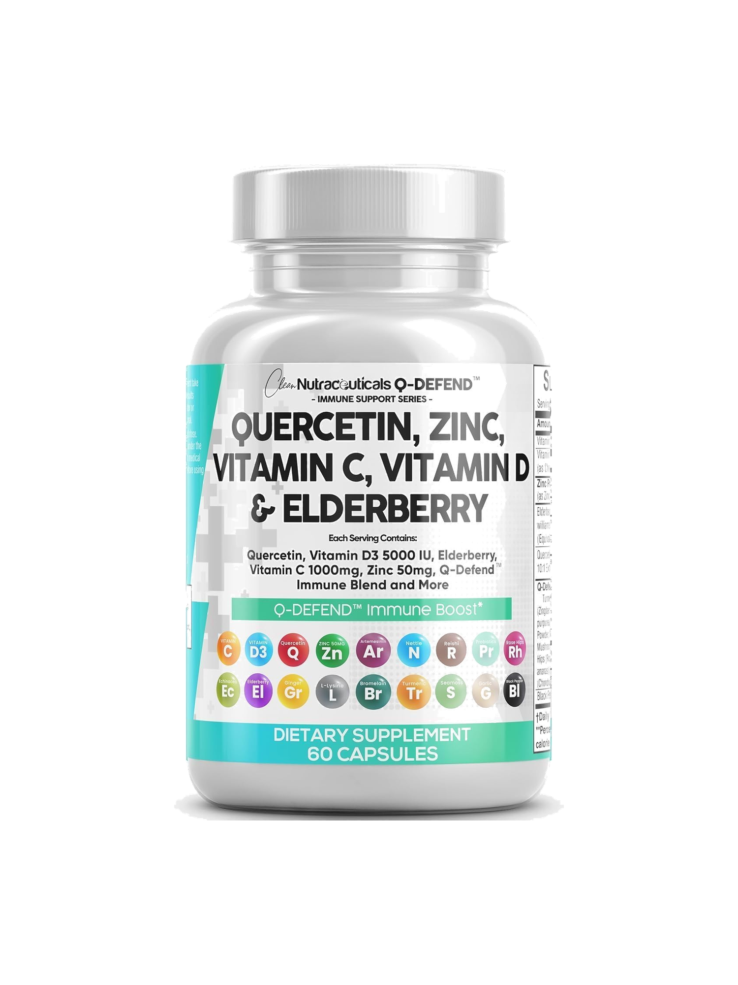 Q Defend Quercetin Supplement with Zinc, Vitamin C, Vitamin D, Elderberry, Turmeric, Black Pepper, Garlic, Ginger, Sea Moss, Lysine, Stinging Nettle, and Reishi Mushroom